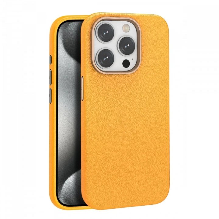 BFS  iPhone 15 Pro Kılıf Wonder Deri Magsafe Kapak - Turuncu