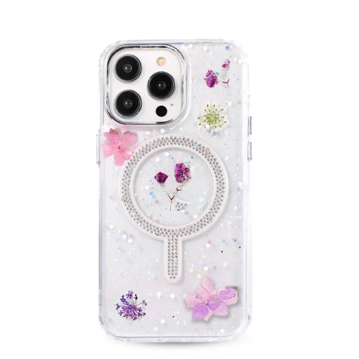 BFS  iPhone 15 Pro Max Flower Magsafe Kapak - Mor