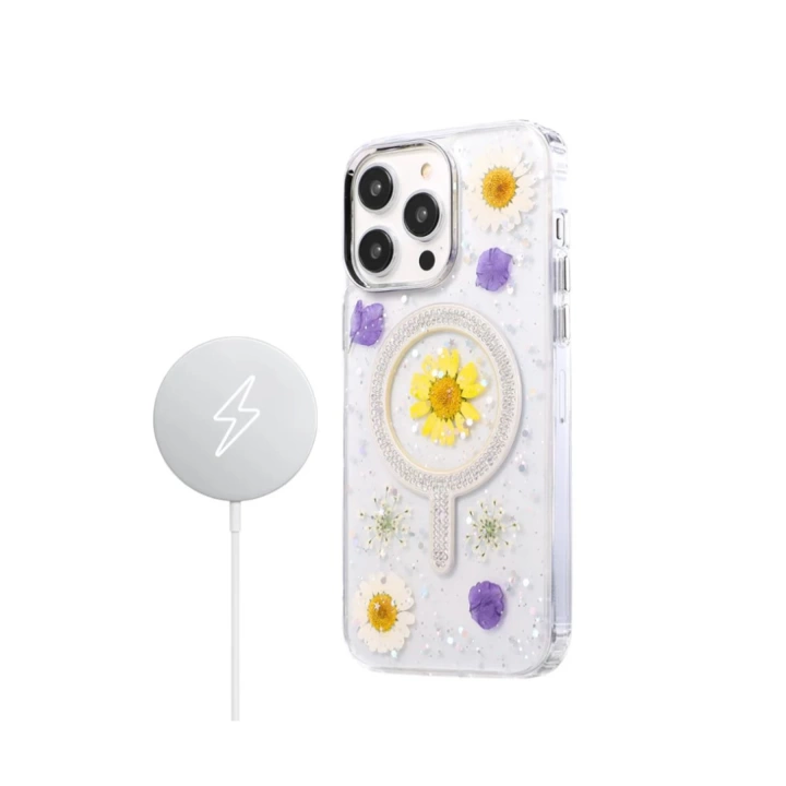 BFS  iPhone 15 Pro Max Flower Magsafe Kapak - Pembe