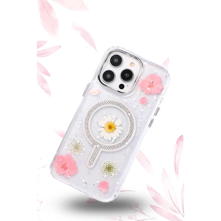 BFS  iPhone 15 Pro Max Flower Magsafe Kapak - Pembe