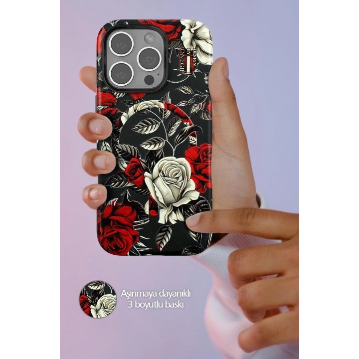 BFS  iPhone 15 Pro Max Flower Series Magsafe Kapak - Beyaz