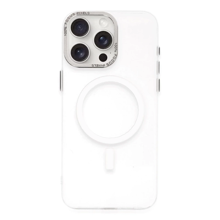 BFS  iPhone 15 Pro Max Kılıf Anka PC Magneticsafe Sert Metal Kapak - Şeffaf