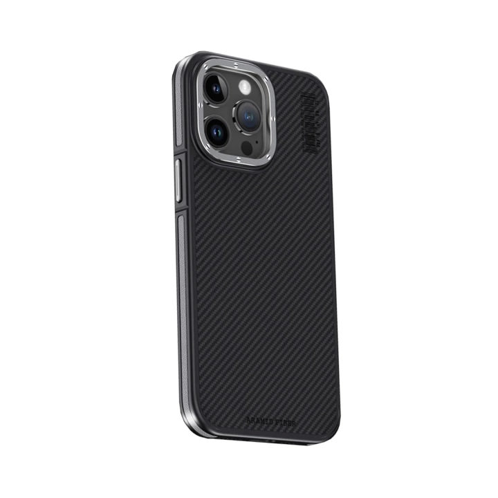 BFS  iPhone 15 Pro Max Kılıf Aramid 600D Kevlar Karbon Fiber Magsafe Kapak - Gri