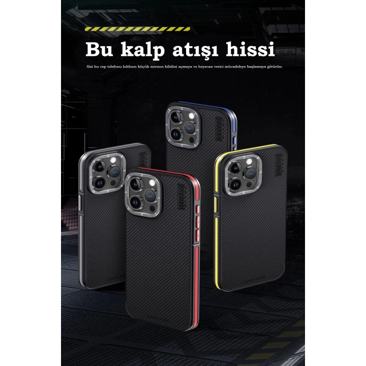 BFS  iPhone 15 Pro Max Kılıf Aramid 600D Kevlar Karbon Fiber Magsafe Kapak - Lacivert