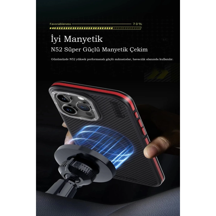 BFS  iPhone 15 Pro Max Kılıf Aramid 600D Kevlar Karbon Fiber Magsafe Kapak - Lacivert