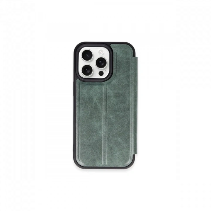 BFS  iPhone 15 Pro Max Kılıf Flip Cover - Koyu Yeşil