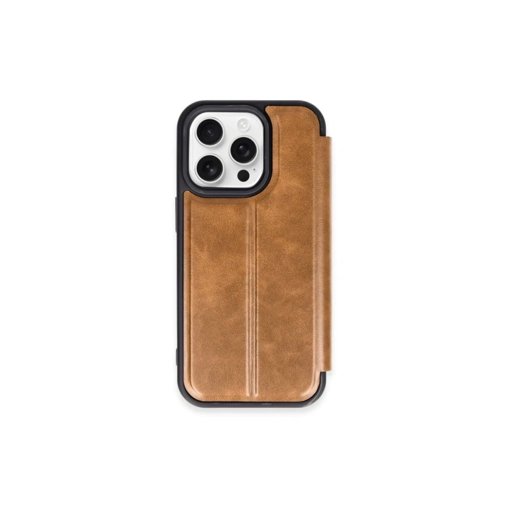 BFS  iPhone 15 Pro Max Kılıf Flip Cover - Taba