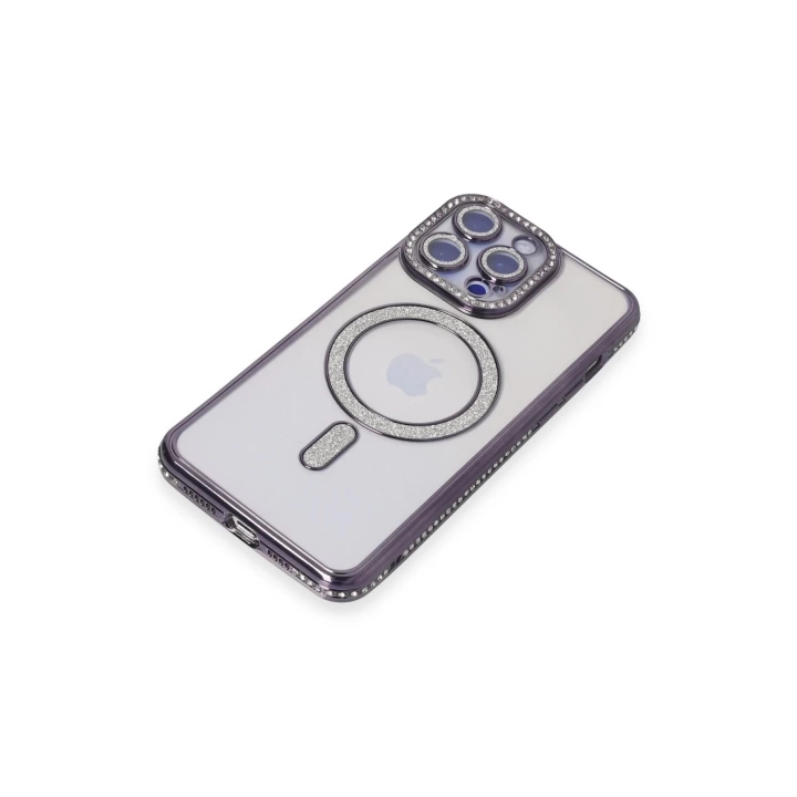 BFS  iPhone 15 Pro Max Kılıf Joke Simli Magneticsafe Kılıf - Derin Mor