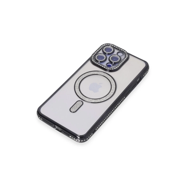 BFS  iPhone 15 Pro Max Kılıf Joke Simli Magneticsafe Kılıf - Siyah