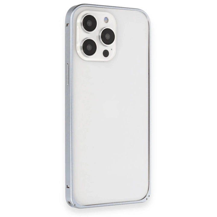 BFS  iPhone 15 Pro Max Kılıf Metal Bumper Magneticsafe Kapak - Gri
