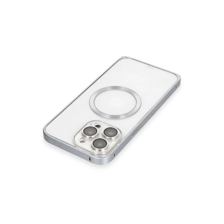 BFS  iPhone 15 Pro Max Kılıf Metal Bumper Magneticsafe Kapak - Gri