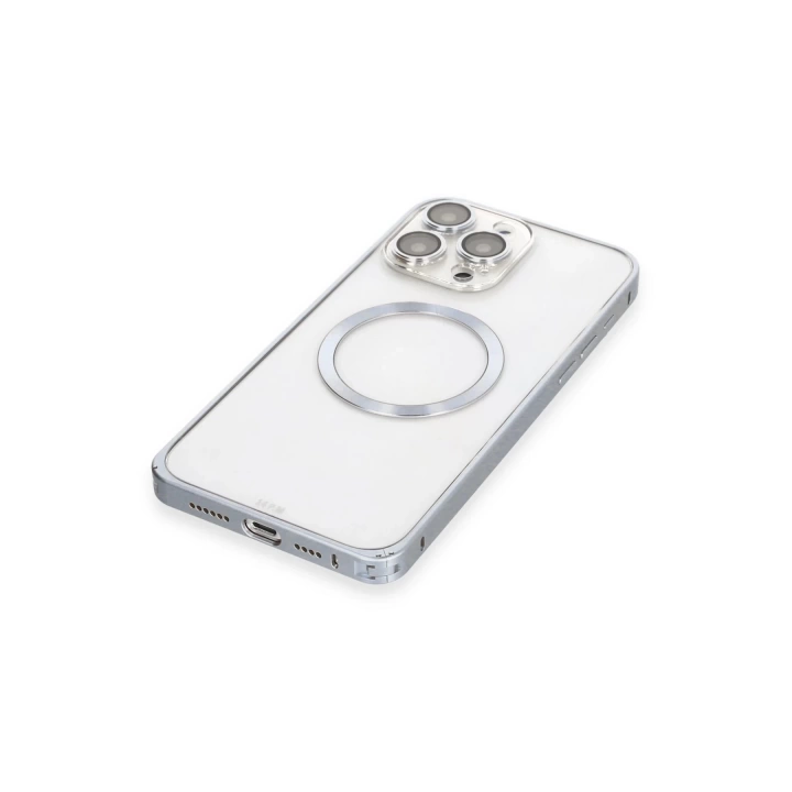BFS  iPhone 15 Pro Max Kılıf Metal Bumper Magneticsafe Kapak - Gri