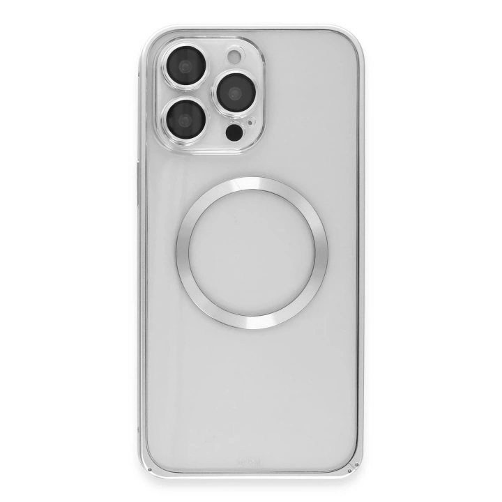 BFS  iPhone 15 Pro Max Kılıf Metal Bumper Magneticsafe Kapak - Gümüş