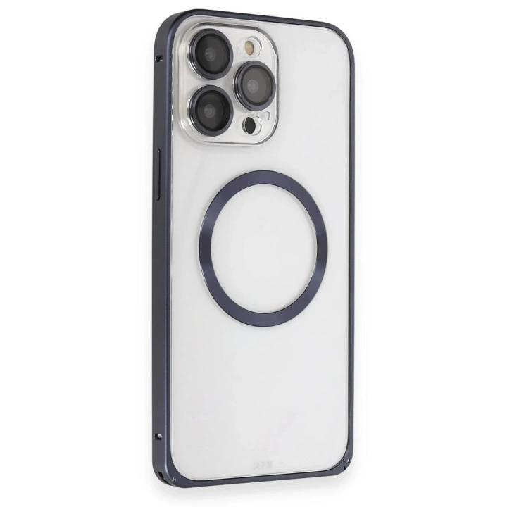 BFS  iPhone 15 Pro Max Kılıf Metal Bumper Magneticsafe Kapak - Lacivert