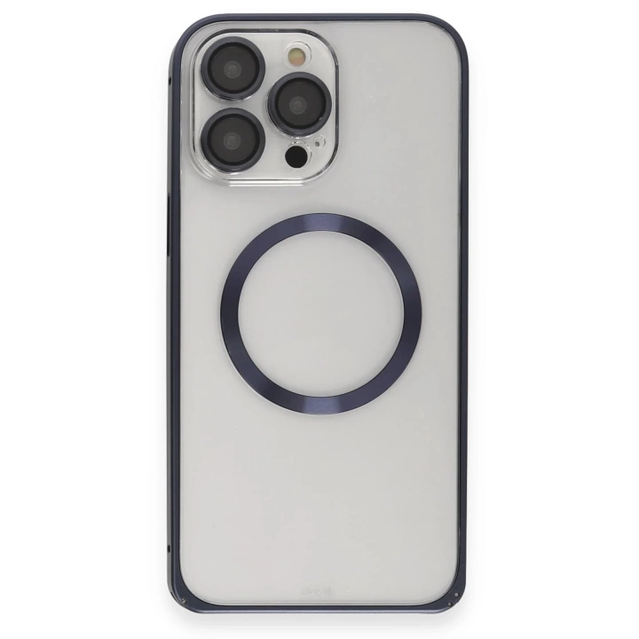 BFS  iPhone 15 Pro Max Kılıf Metal Bumper Magneticsafe Kapak - Lacivert