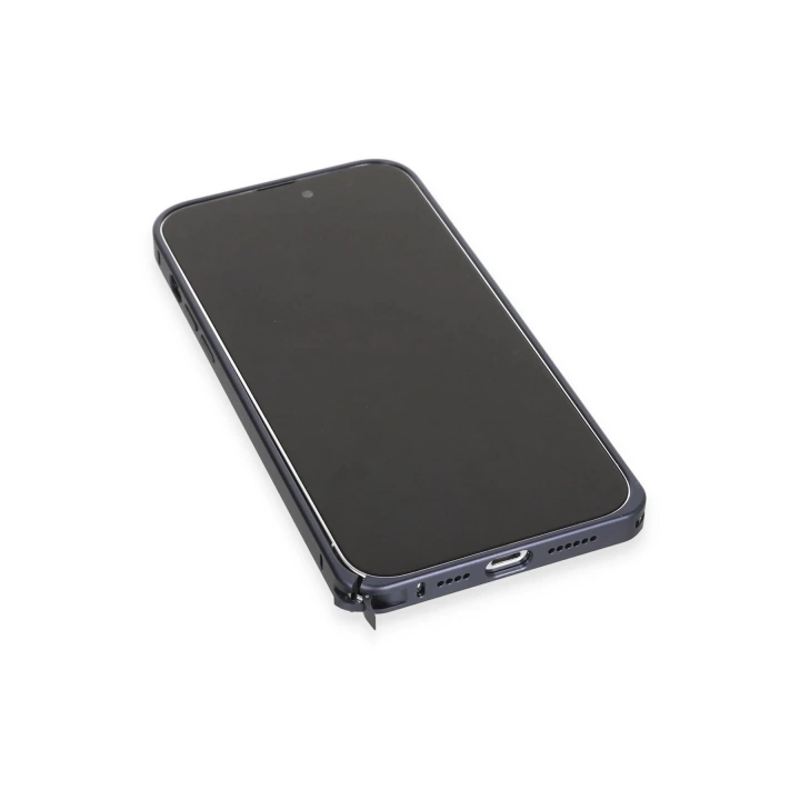 BFS  iPhone 15 Pro Max Kılıf Metal Bumper Magneticsafe Kapak - Lacivert