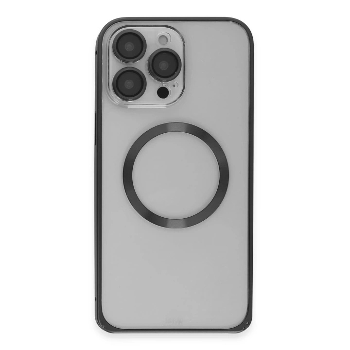 BFS  iPhone 15 Pro Max Kılıf Metal Bumper Magneticsafe Kapak - Siyah