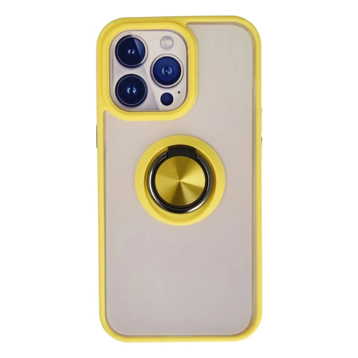 BFS  iPhone 15 Pro Max Kılıf Montreal Yüzüklü Silikon Kapak - Sarı