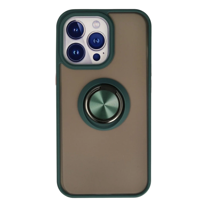 BFS  iPhone 15 Pro Max Kılıf Montreal Yüzüklü Silikon Kapak - Yeşil
