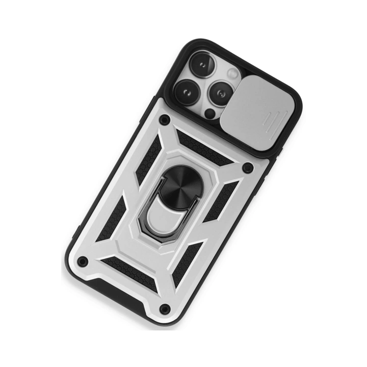 BFS  iPhone 15 Pro Max Kılıf Pars Lens Yüzüklü Silikon - Gümüş