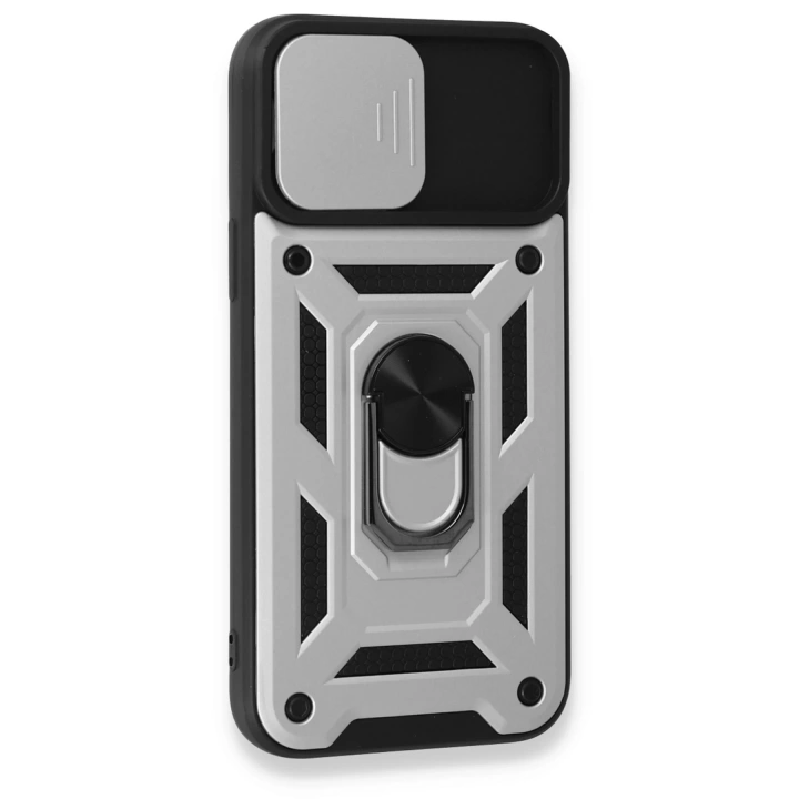 BFS  iPhone 15 Pro Max Kılıf Pars Lens Yüzüklü Silikon - Gümüş