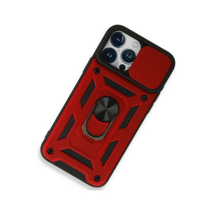 BFS  iPhone 15 Pro Max Kılıf Pars Lens Yüzüklü Silikon - Kırmızı