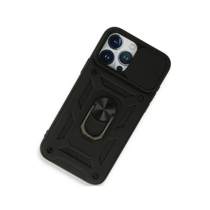 BFS  iPhone 15 Pro Max Kılıf Pars Lens Yüzüklü Silikon - Siyah