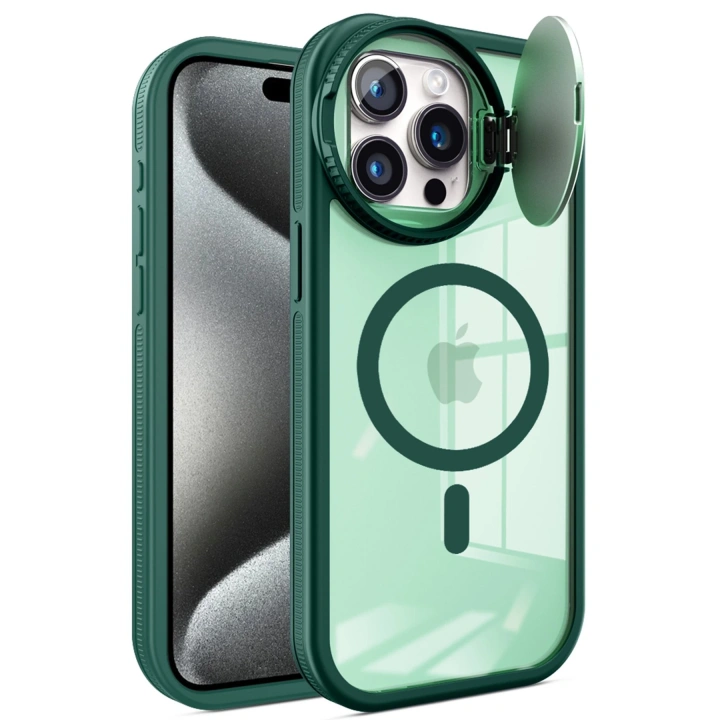 BFS  iPhone 15 Pro Max Kılıf Teleskop Lens Magsafe Silikon Kapak - Koyu Yeşil