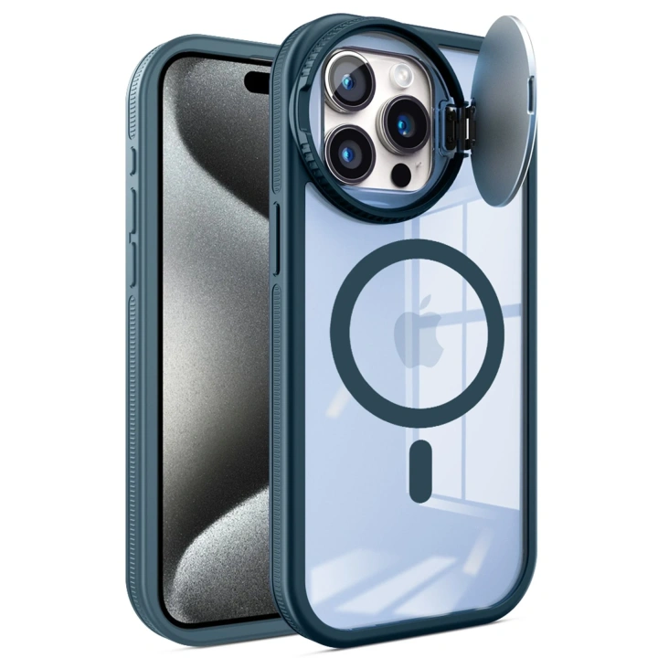 BFS  iPhone 15 Pro Max Kılıf Teleskop Lens Magsafe Silikon Kapak - Lacivert