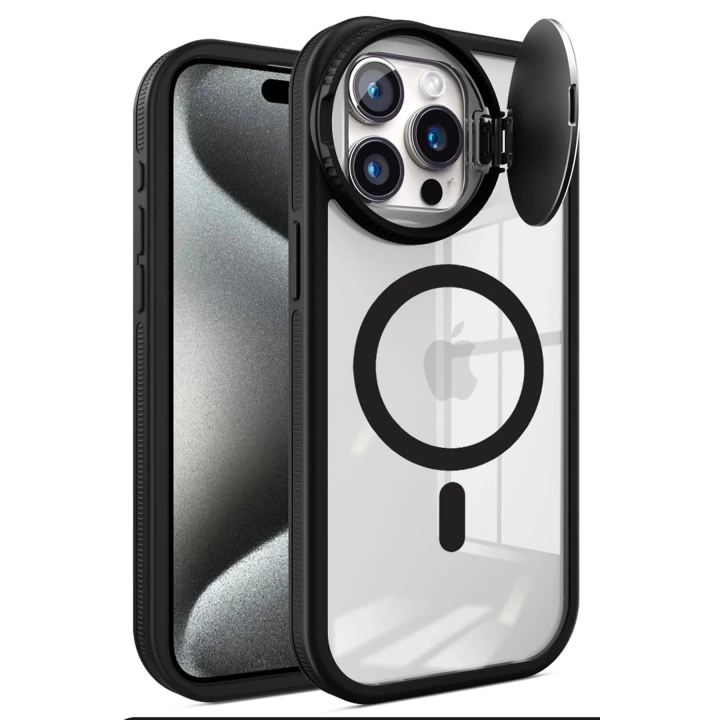 BFS iPhone 15 Pro Max Kılıf Teleskop Lens Magsafe Silikon Kapak - Siyah