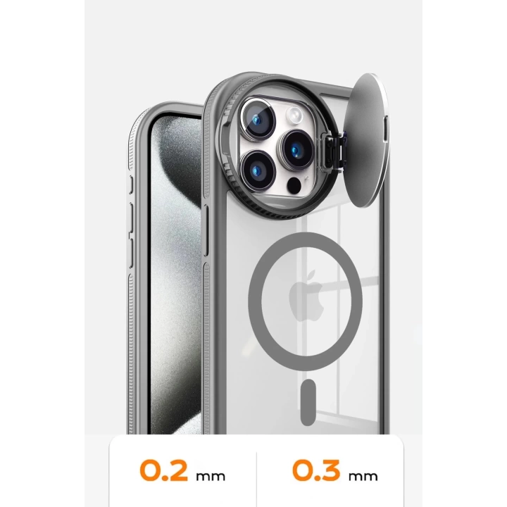 BFS iPhone 15 Pro Max Kılıf Teleskop Lens Magsafe Silikon Kapak - Siyah