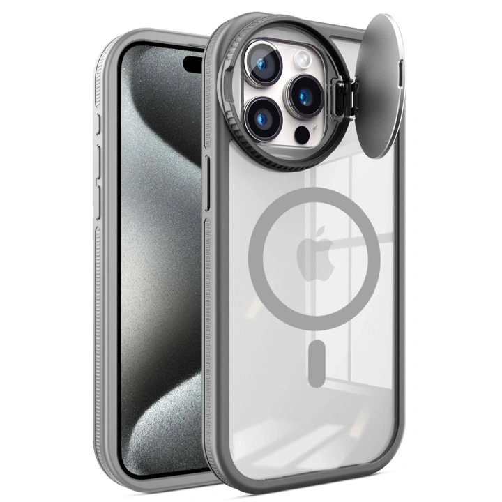 BFS iPhone 15 Pro Max Kılıf Teleskop Lens Magsafe Silikon Kapak - Titan Gri
