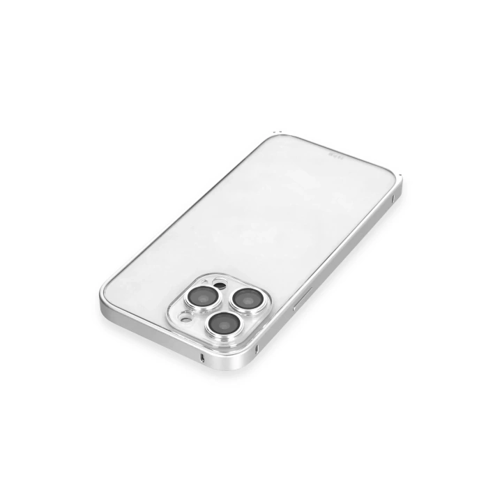 BFS  iPhone 15 Pro Max Metal Bumper Mat Kapak - Gümüş