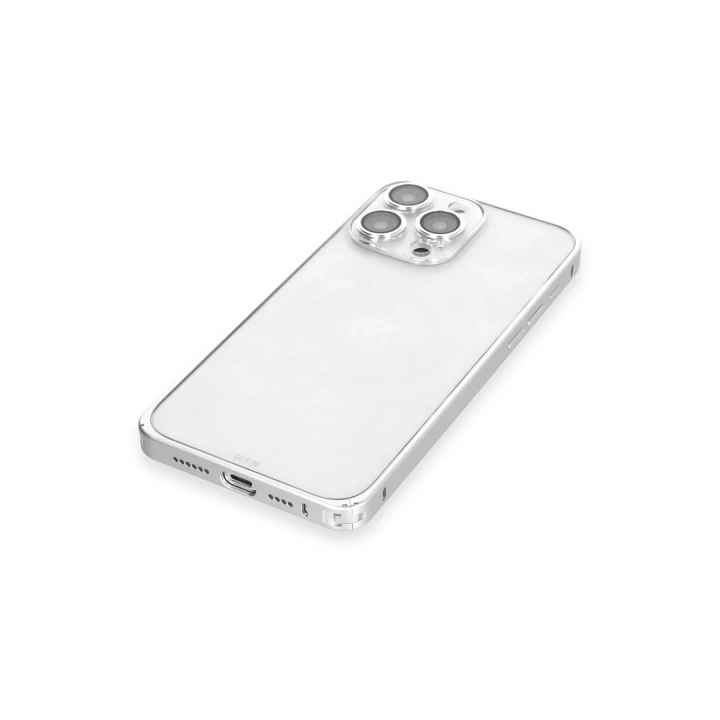 BFS  iPhone 15 Pro Max Metal Bumper Mat Kapak - Gümüş