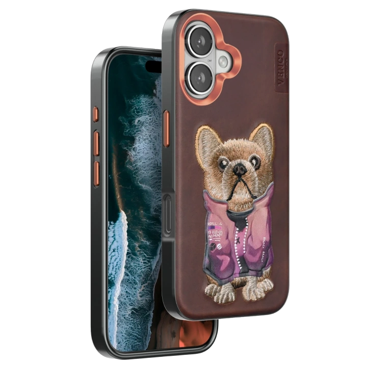 BFS  iPhone 16 Cute Desenli Kapak - Koyu Kahve