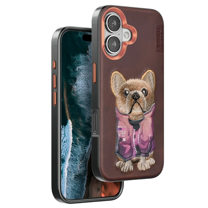 BFS  iPhone 16 Cute Desenli Kapak - Koyu Kahve