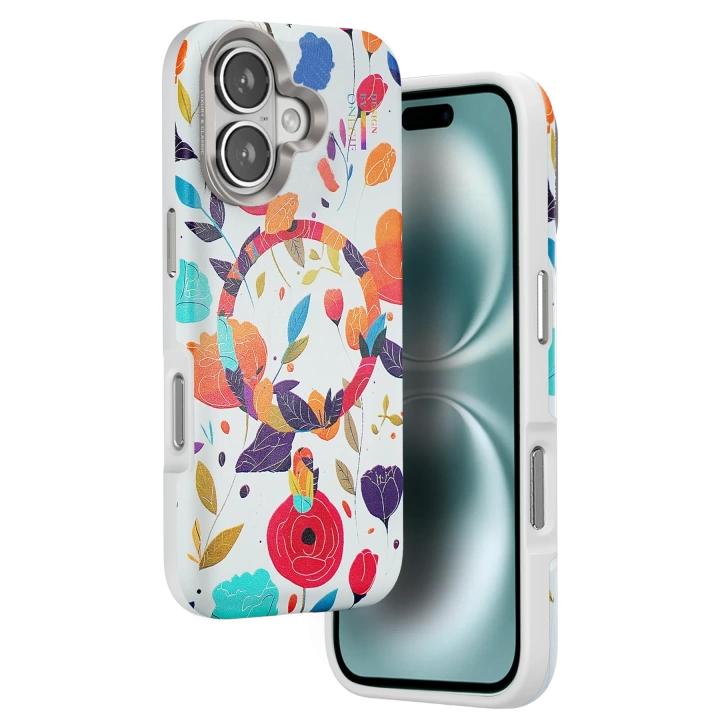 BFS  iPhone 16 Flower Series Magsafe Kapak - Beyaz