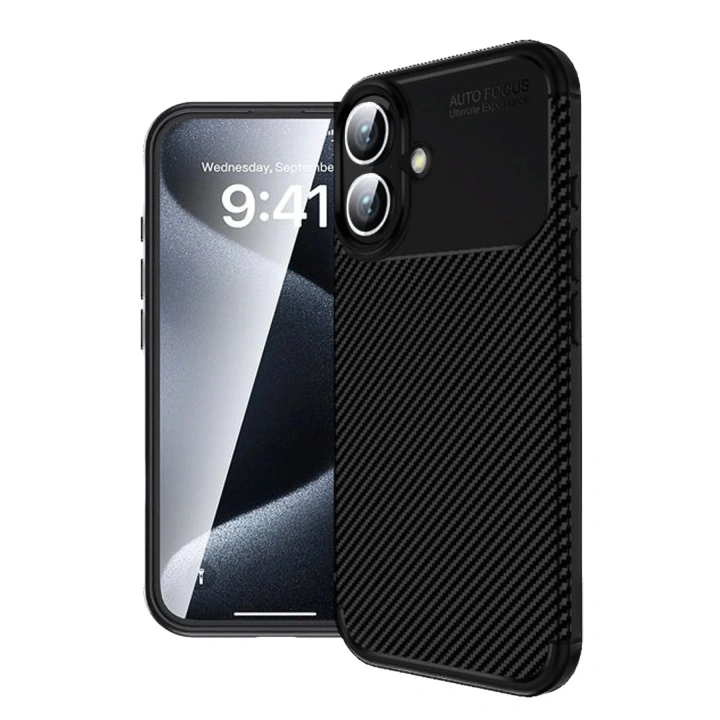 BFS  iPhone 16 Kılıf Auto Focus Karbon Kapak - Siyah