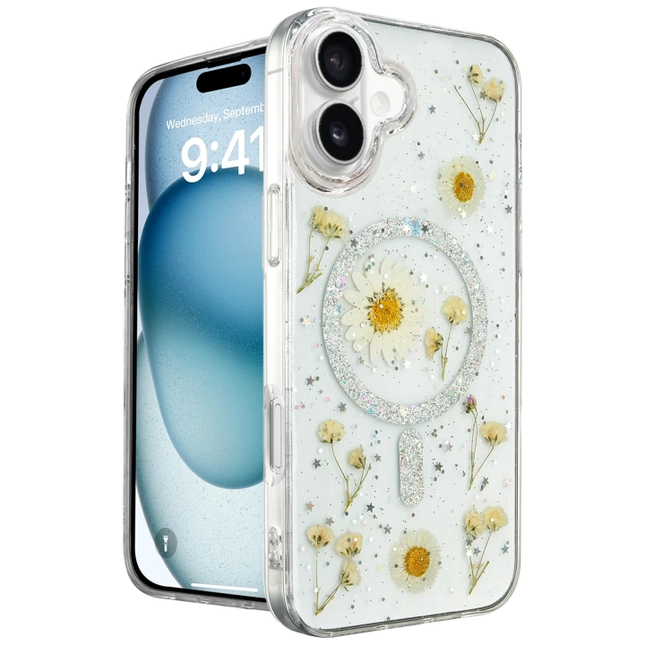 BFS  iPhone 16 Kılıf Daisy Simli Magsafe Kapak - Gümüş