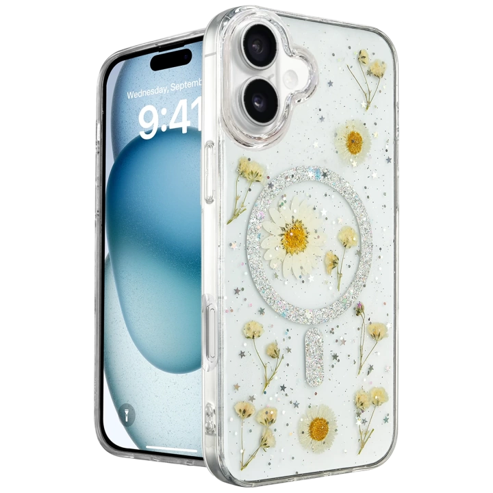 BFS  iPhone 16 Kılıf Daisy Simli Magsafe Kapak - Gümüş