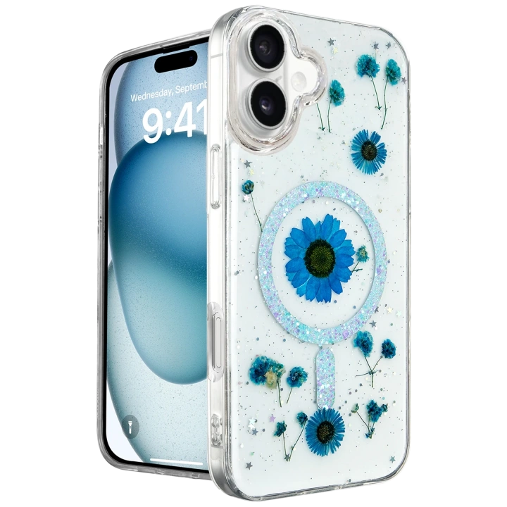 BFS  iPhone 16 Kılıf Daisy Simli Magsafe Kapak - Mavi