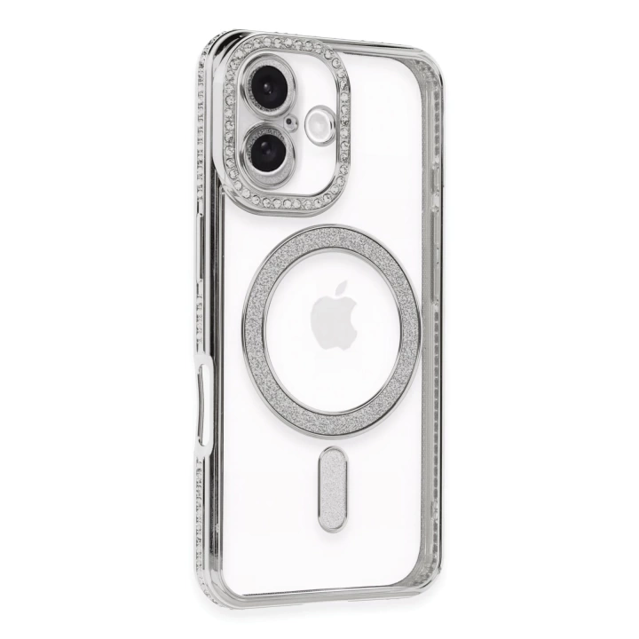 BFS  iPhone 16 Kılıf Joke Simli Magneticsafe Kılıf - Gümüş