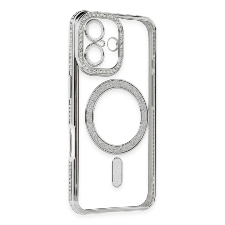 BFS  iPhone 16 Kılıf Joke Simli Magneticsafe Kılıf - Gümüş