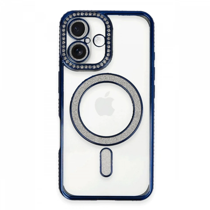 BFS  iPhone 16 Kılıf Joke Simli Magneticsafe Kılıf - Lacivert