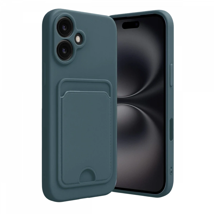 BFS  iPhone 16 Kılıf Kelvin Kartvizitli Silikon - Koyu Yeşil