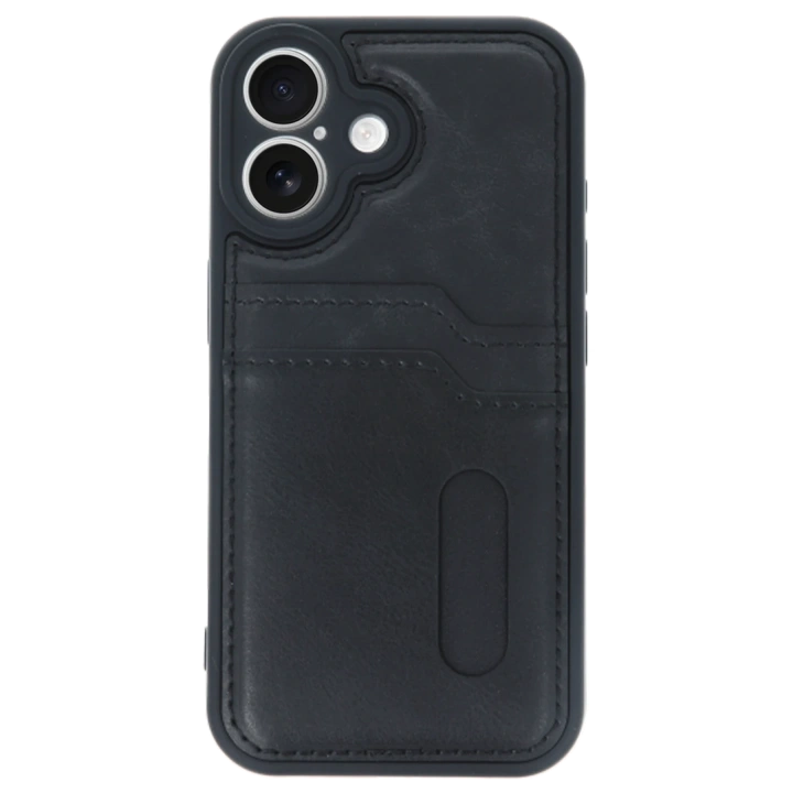 BFS  iPhone 16 Kılıf Sara Kartvizitli Deri Kılıf - Siyah