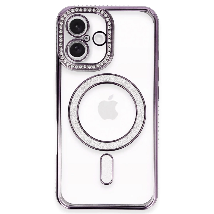 BFS  iPhone 16 Plus Kılıf Joke Simli Magneticsafe Kılıf - Derin Mor