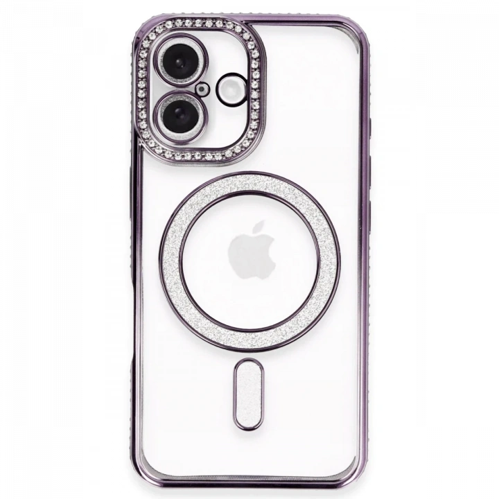 BFS  iPhone 16 Plus Kılıf Joke Simli Magneticsafe Kılıf - Derin Mor