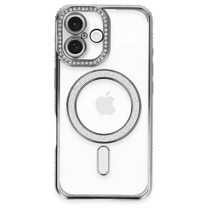 BFS  iPhone 16 Plus Kılıf Joke Simli Magneticsafe Kılıf - Gri