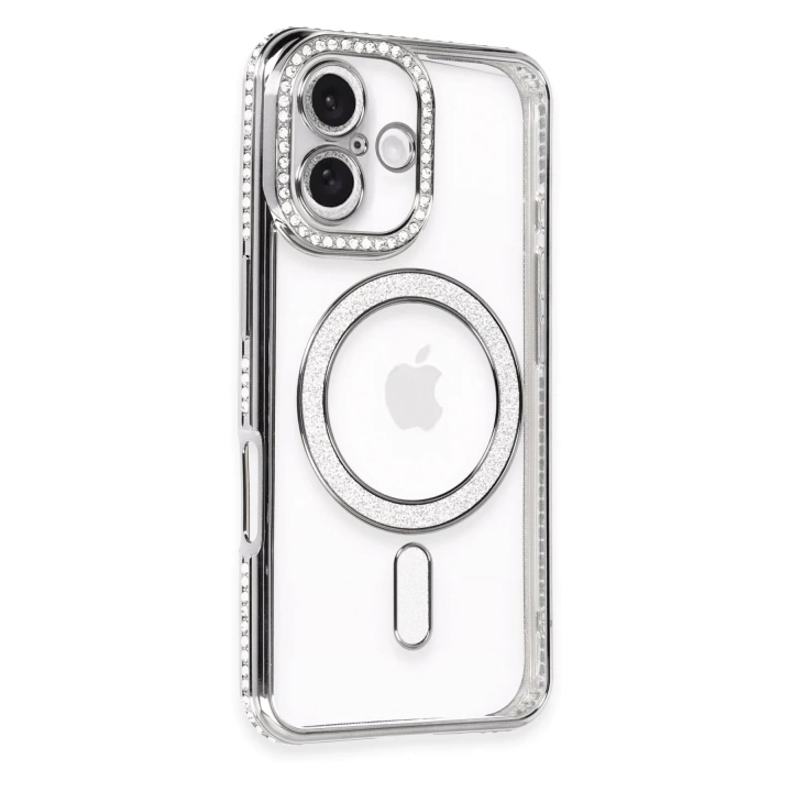 BFS  iPhone 16 Plus Kılıf Joke Simli Magneticsafe Kılıf - Gri